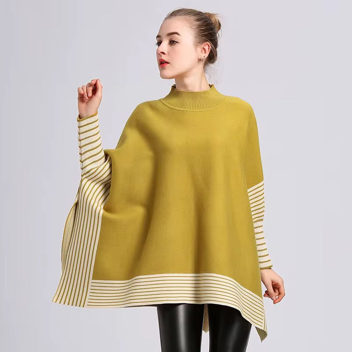 Crew Neck Batwing Sleeve Thick Pullover Cape Shawl Women Sweater