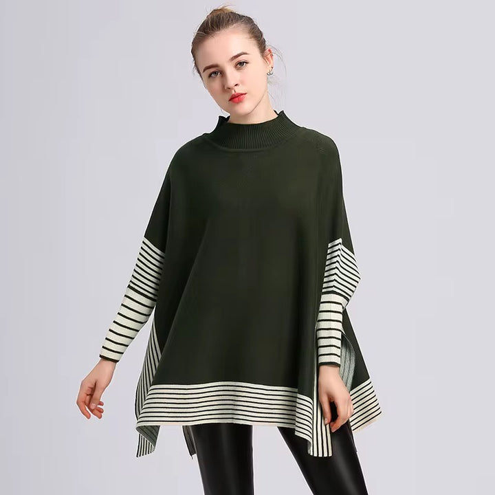 Crew Neck Batwing Sleeve Thick Pullover Cape Shawl Women Sweater