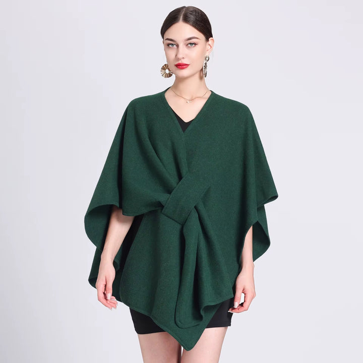 Elegant Plain Free Size Wool Winter Open Front Poncho