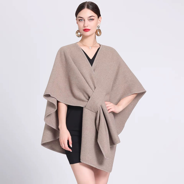 Elegant Plain Free Size Wool Winter Open Front Poncho