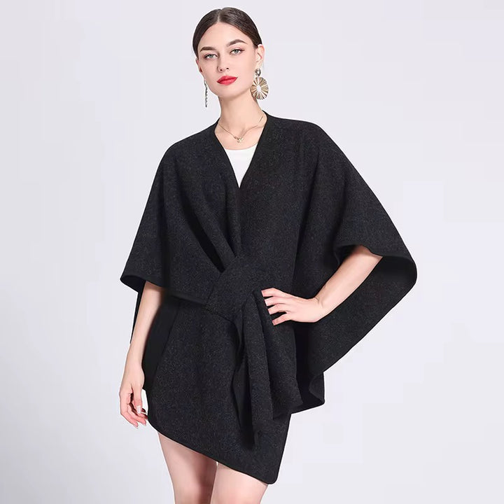 Elegant Plain Free Size Wool Winter Open Front Poncho