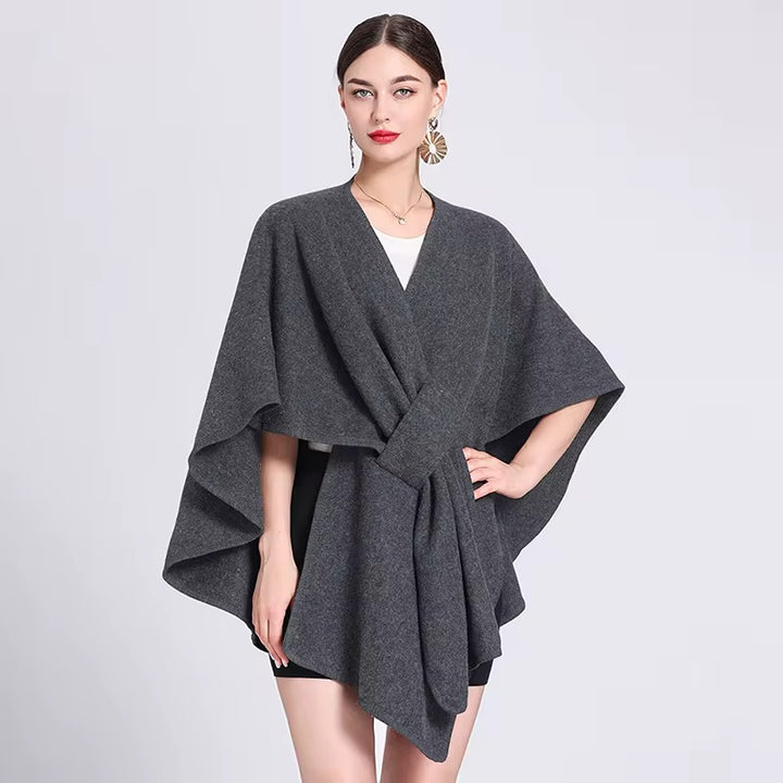 Elegant Plain Free Size Wool Winter Open Front Poncho