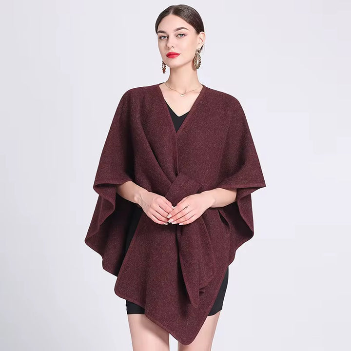 Elegant Plain Free Size Wool Winter Open Front Poncho