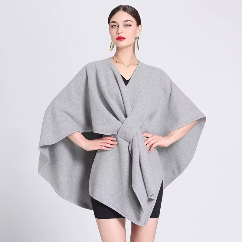 Elegant Plain Free Size Wool Winter Open Front Poncho