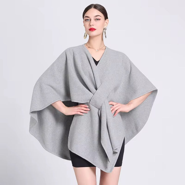Elegant Plain Free Size Wool Winter Open Front Poncho