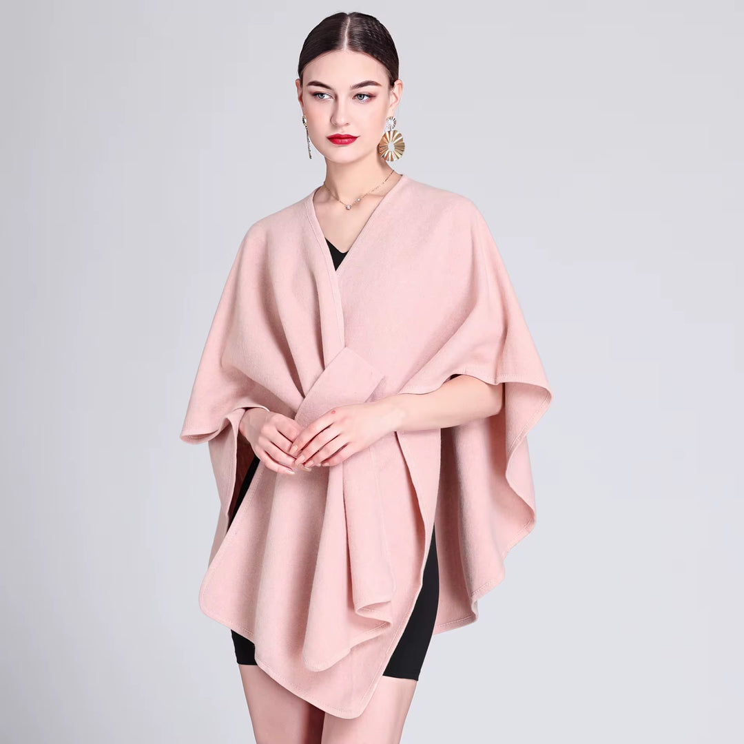 Elegant Plain Free Size Wool Winter Open Front Poncho