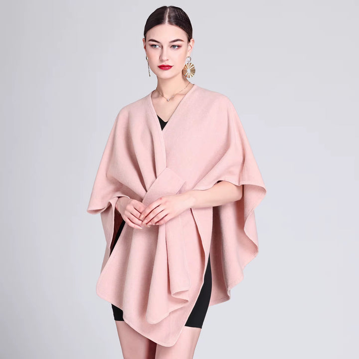 Elegant Plain Free Size Wool Winter Open Front Poncho