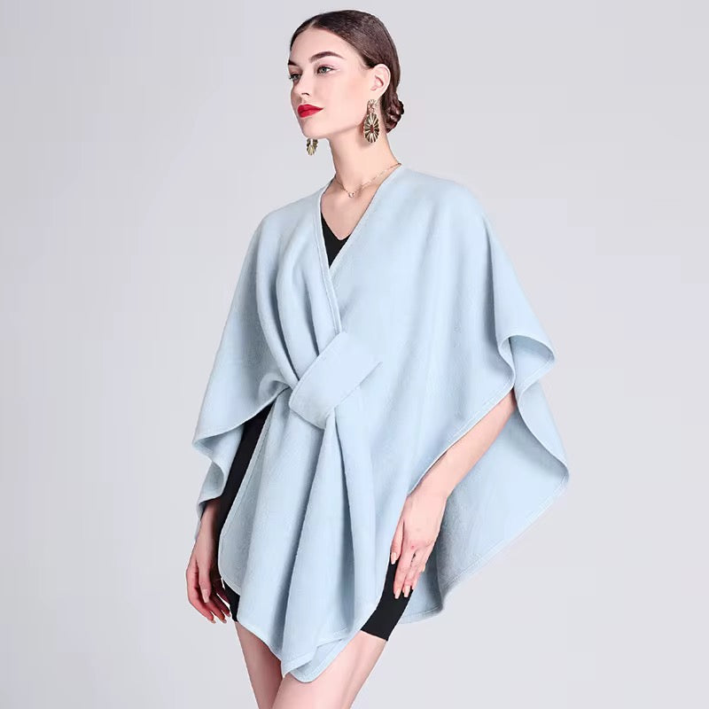 Elegant Plain Free Size Wool Winter Open Front Poncho