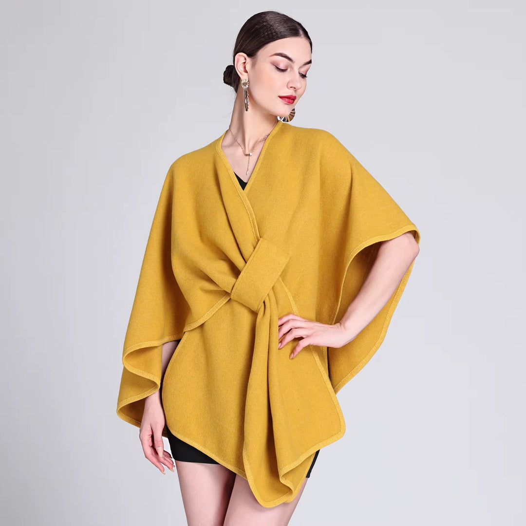 Elegant Plain Free Size Wool Winter Open Front Poncho