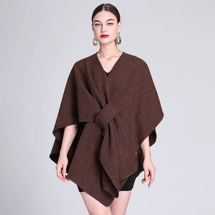 Elegant Plain Free Size Wool Winter Open Front Poncho
