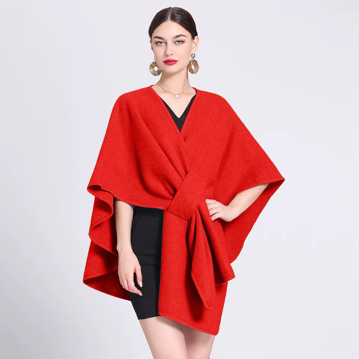 Elegant Plain Free Size Wool Winter Open Front Poncho