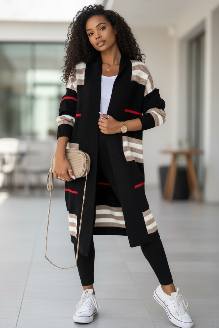 Long Stripped Knitted Cardigan Loose Plus Size Sweater