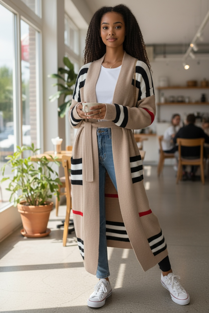 Long Stripped Knitted Cardigan Loose Plus Size Sweater