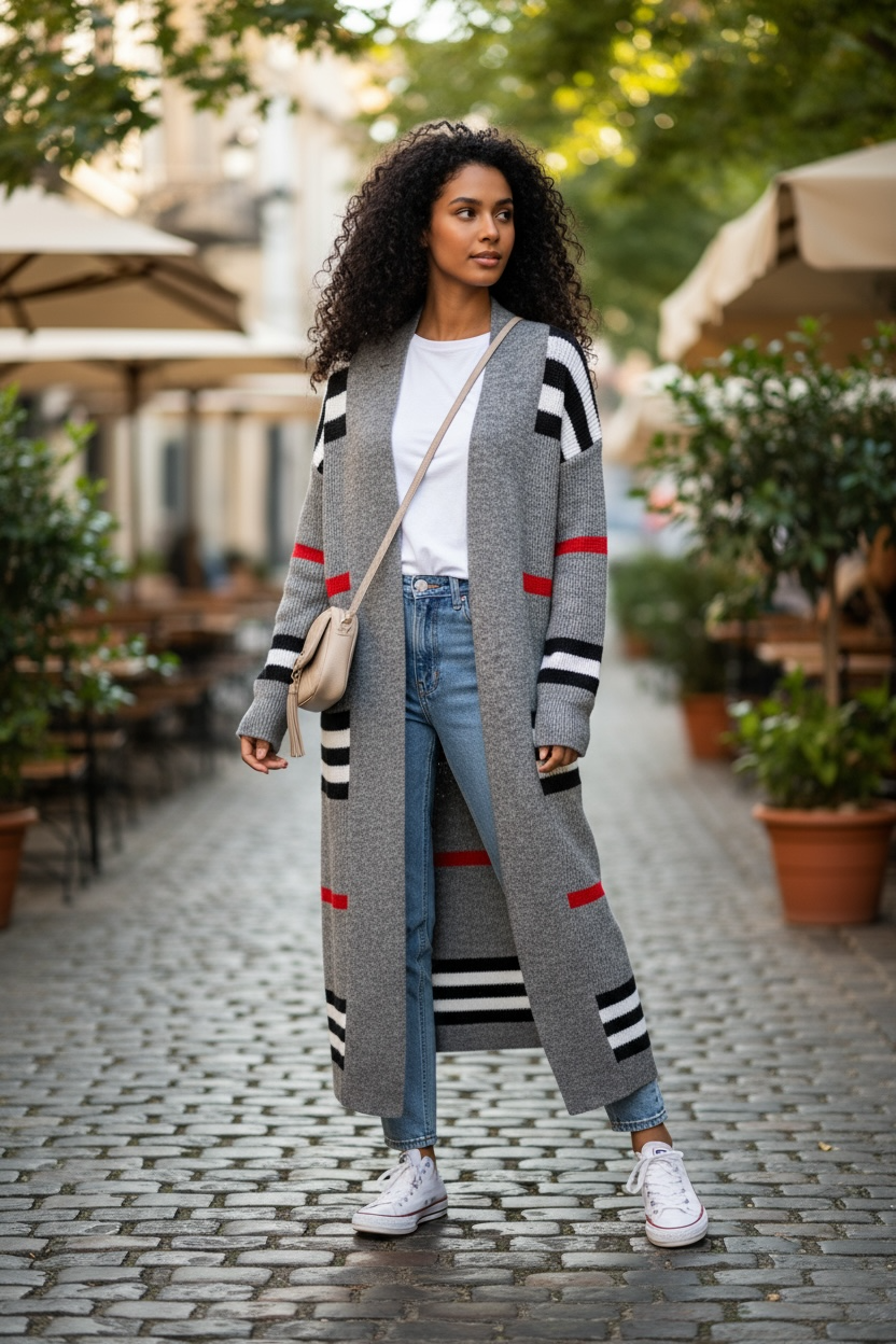 Long Stripped Knitted Cardigan Loose Plus Size Sweater