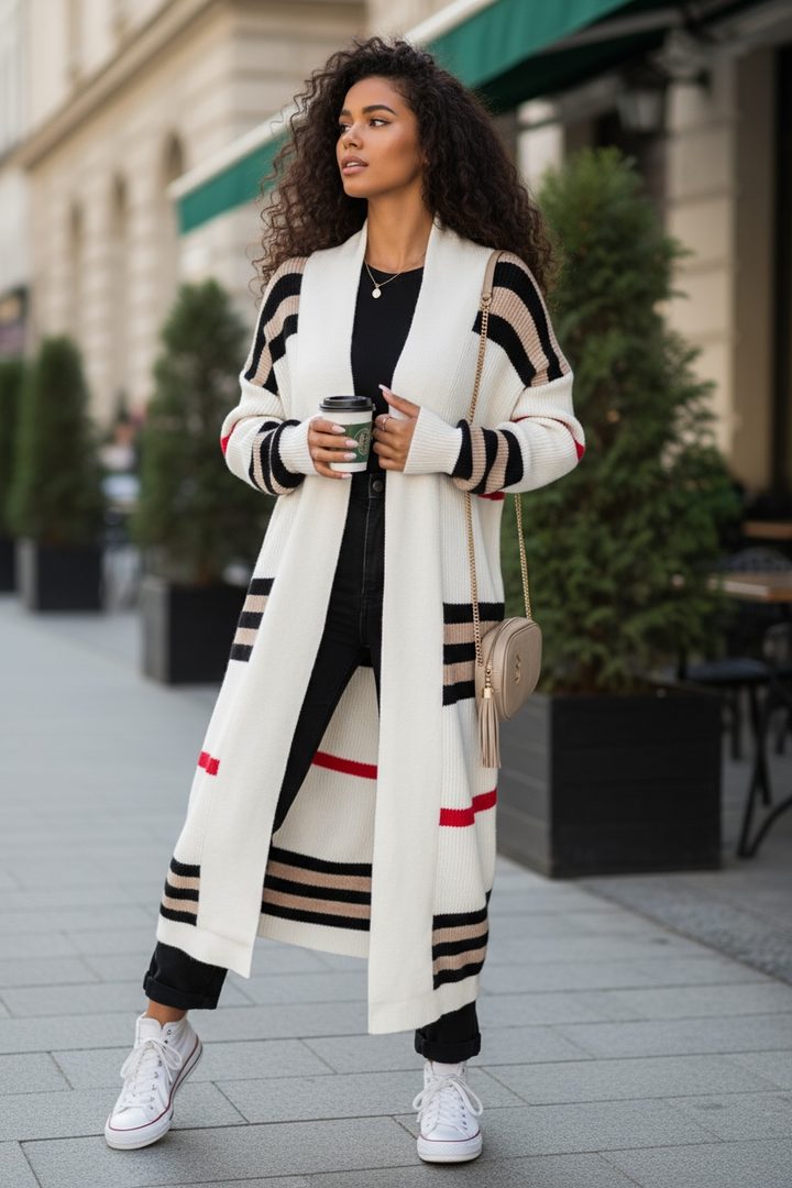 Long Stripped Knitted Cardigan Loose Plus Size Sweater