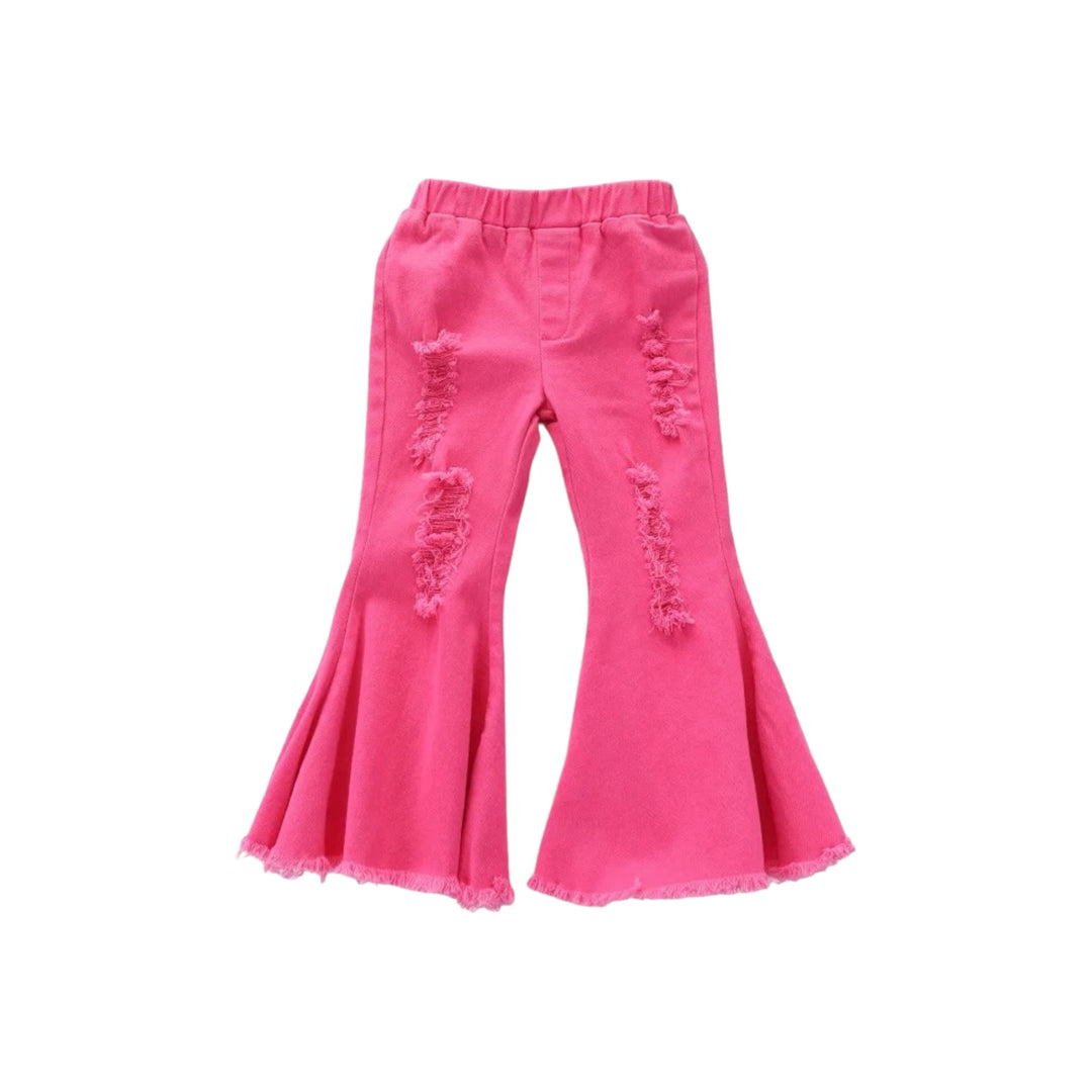 Cool Bell Bottom Denim Flare Pants with Elastic Waist for Girls
