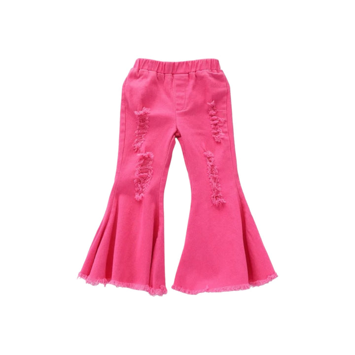 Cool Bell Bottom Denim Flare Pants with Elastic Waist for Girls