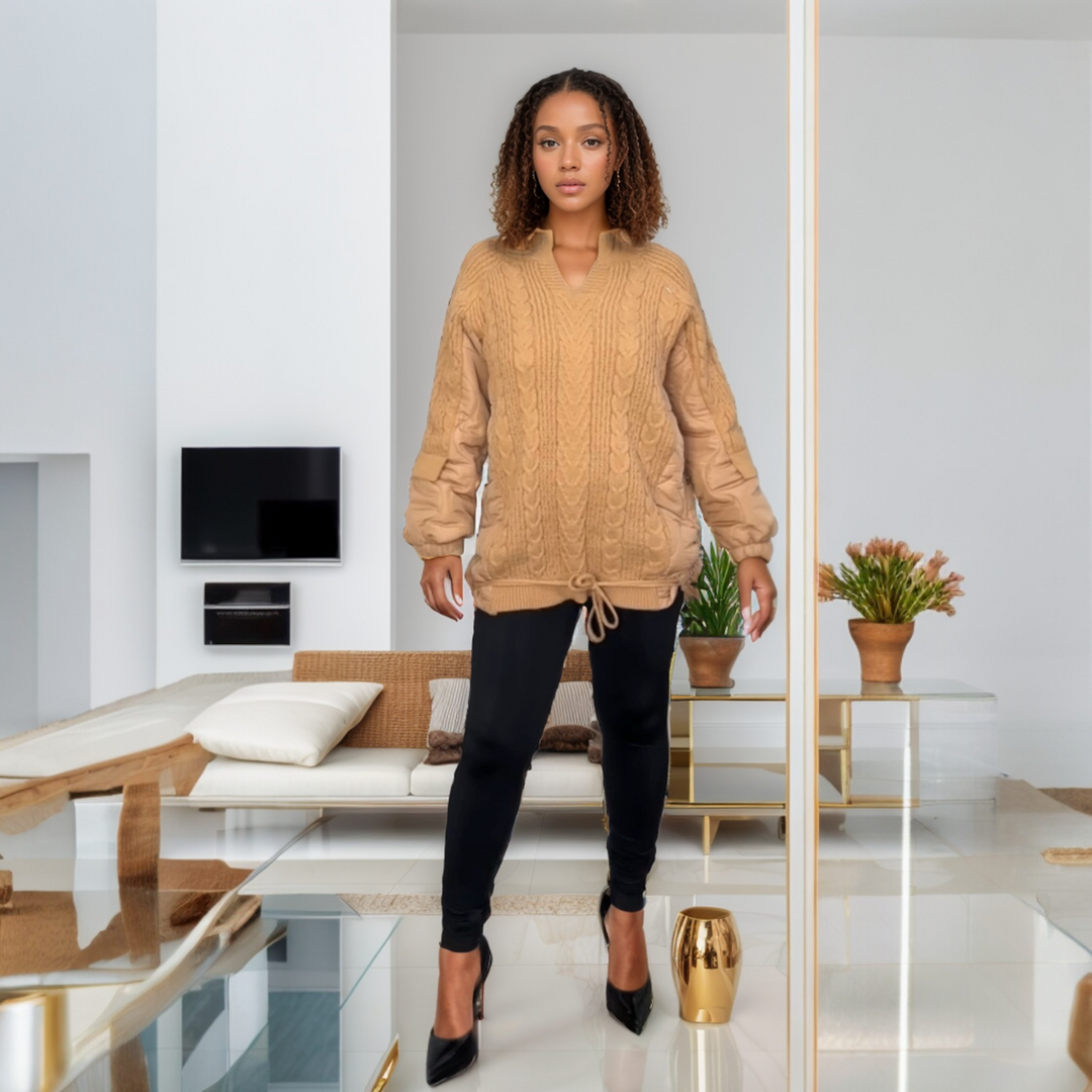 Unique Loose Lady Women’s sweater Long Sleeve Bubble Patchwork Knitted Pullover Fit Knitwear Womenswear