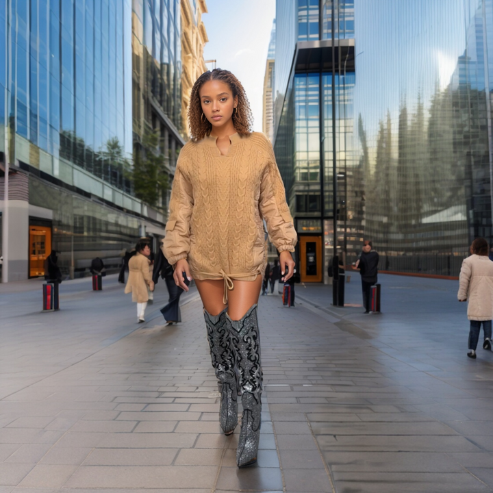 Unique Loose Lady Women’s sweater Long Sleeve Bubble Patchwork Knitted Pullover Fit Knitwear Womenswear