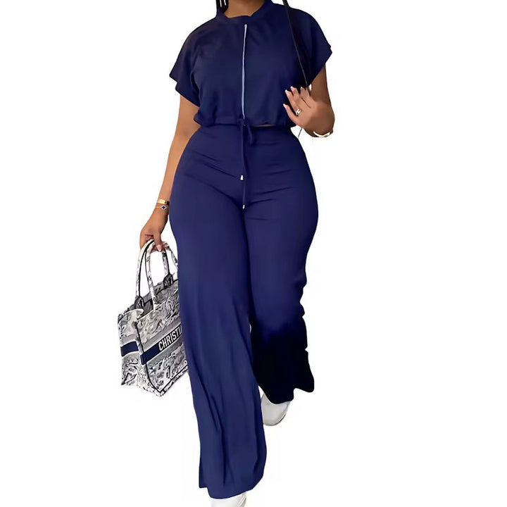Ladies Short Sleeve Top & High Waist Pant Set