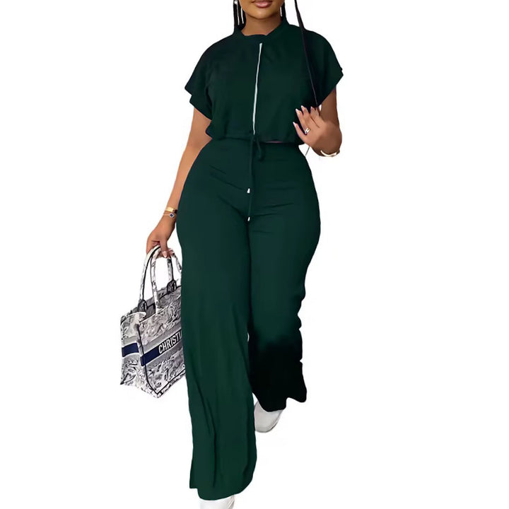 Ladies Short Sleeve Top & High Waist Pant Set