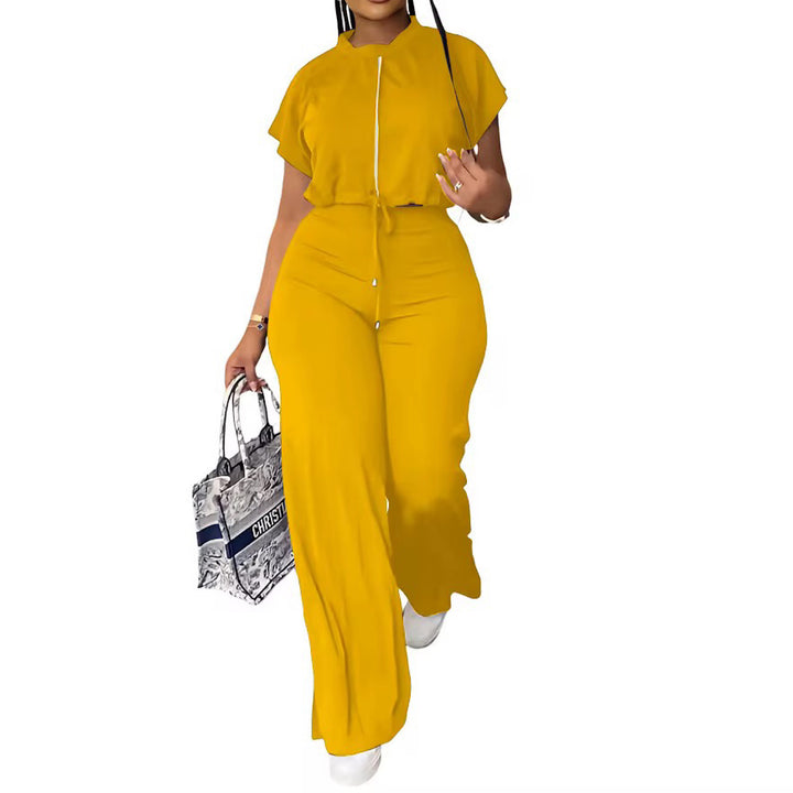 Ladies Short Sleeve Top & High Waist Pant Set