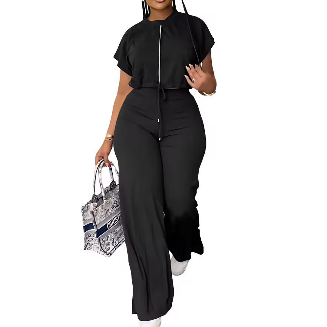 Ladies Short Sleeve Top & High Waist Pant Set