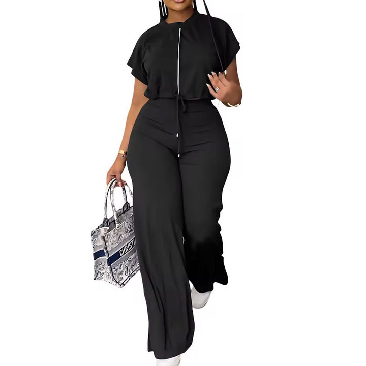 Ladies Short Sleeve Top & High Waist Pant Set