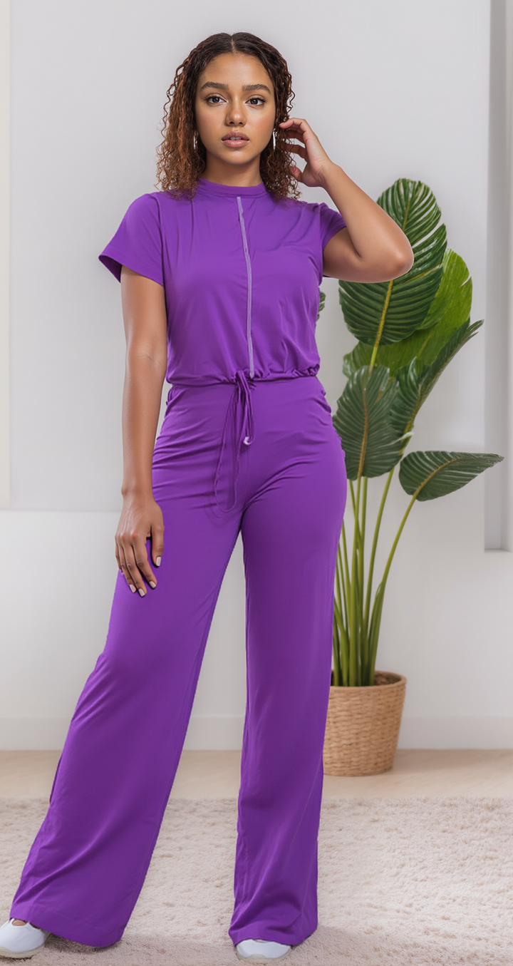Ladies Short Sleeve Top & High Waist Pant Set