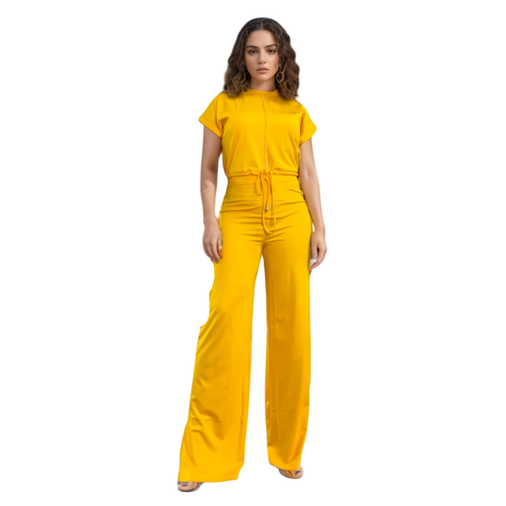 Ladies Short Sleeve Top & High Waist Pant Set
