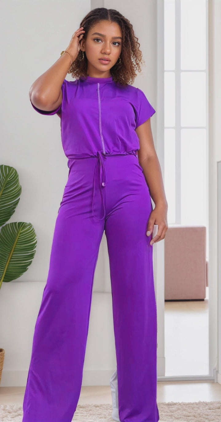 Ladies Short Sleeve Top & High Waist Pant Set