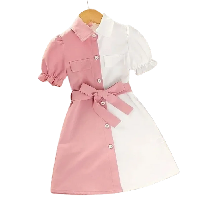 Girls Patchwork Button-Down Dress