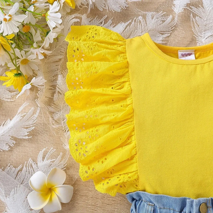 Cute Top & Denim Shorts Set for Girls
