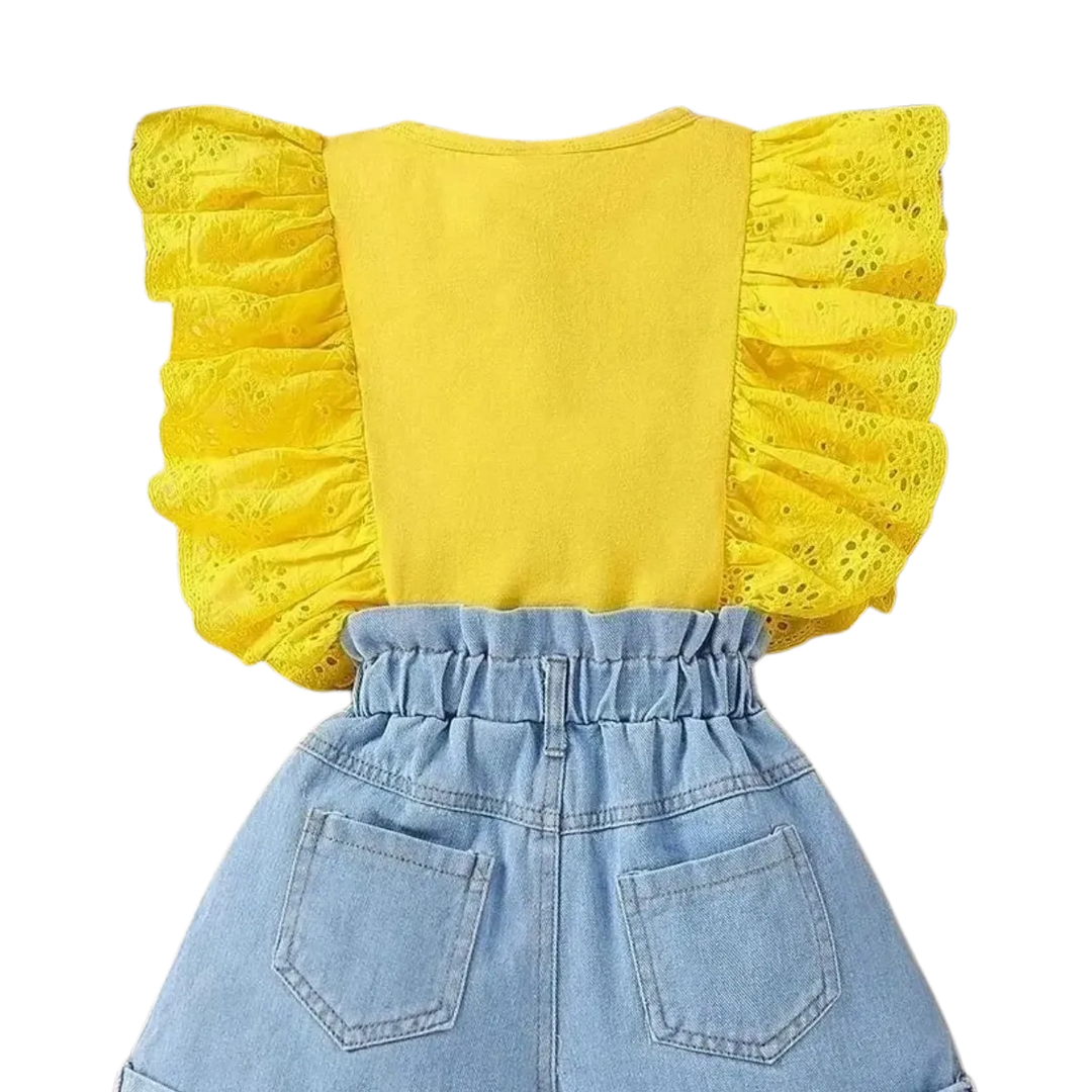Cute Top & Denim Shorts Set for Girls