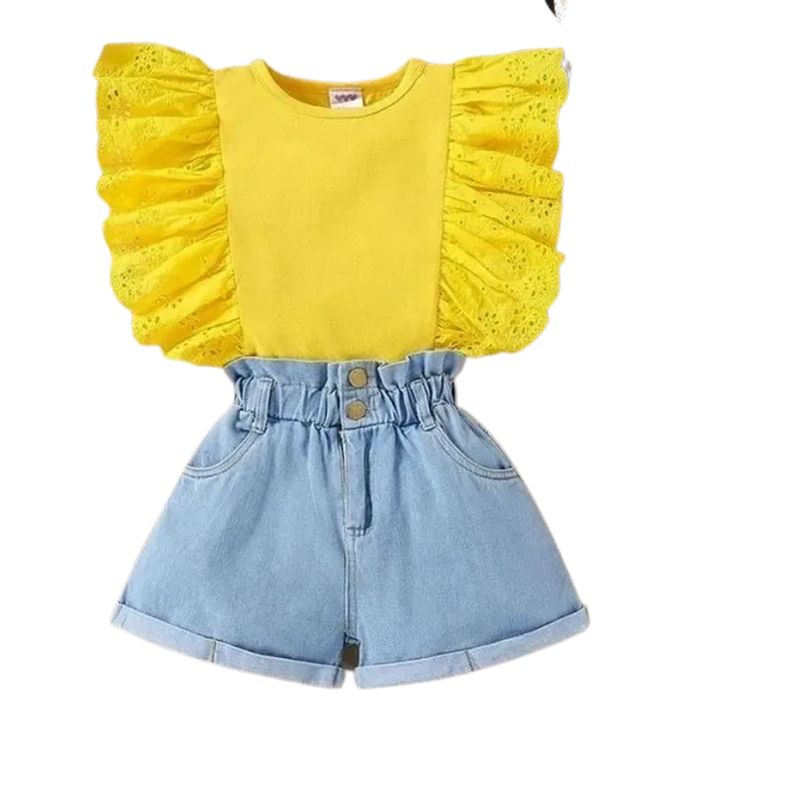 Cute Top & Denim Shorts Set for Girls