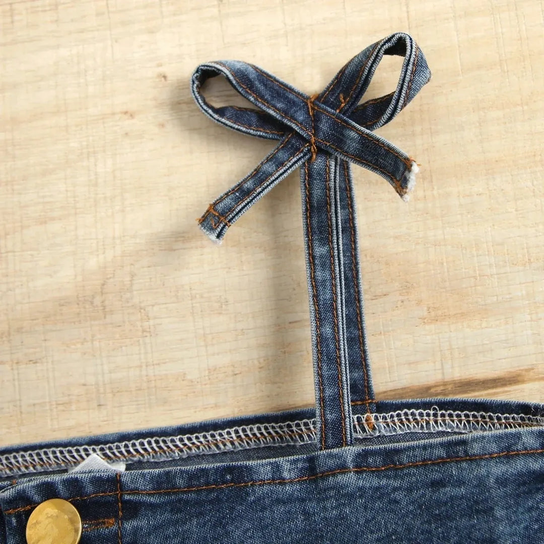 Off-Shoulder Denim Top & Shorts Set for Girls