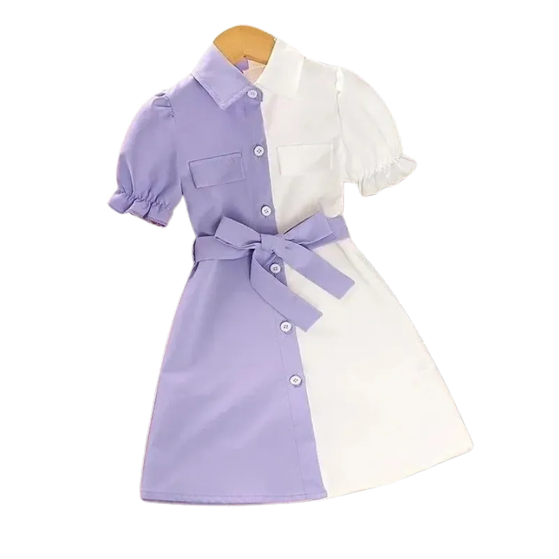 Girls Patchwork Button-Down Dress