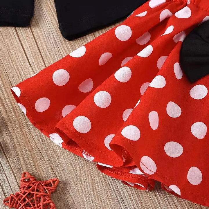 Polka Dot Princess Short Sleeve Dress with Bow