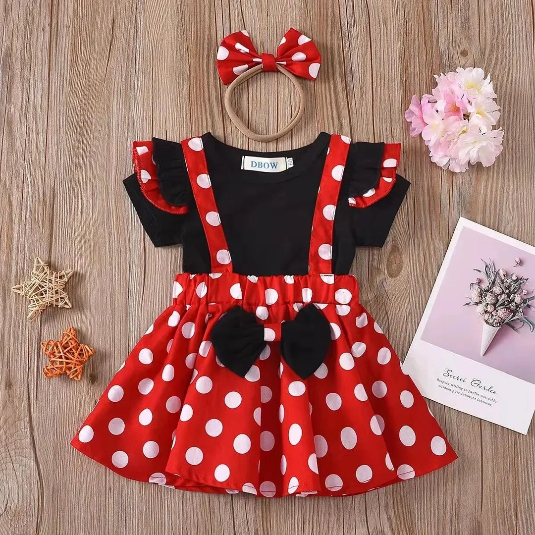 Polka Dot Princess Short Sleeve Dress with Bow