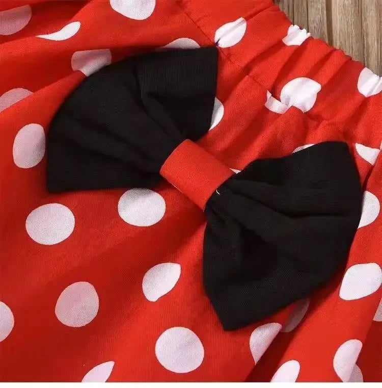 Polka Dot Princess Short Sleeve Dress with Bow