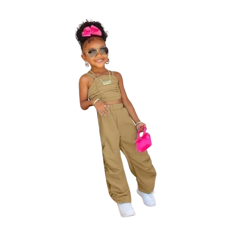 Sleeveless Crop Top & Cargo Pants Set for Girls