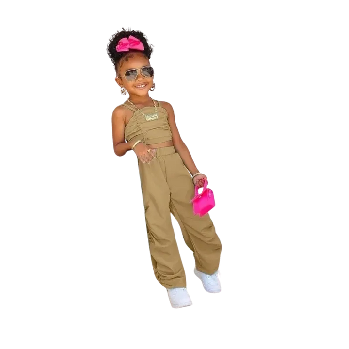Sleeveless Crop Top & Cargo Pants Set for Girls