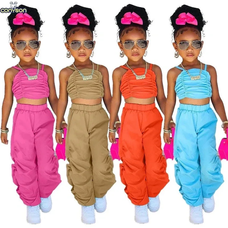 Sleeveless Crop Top & Cargo Pants Set for Girls
