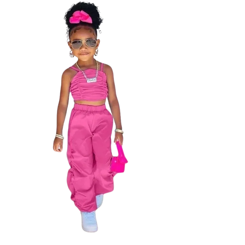 Sleeveless Crop Top & Cargo Pants Set for Girls