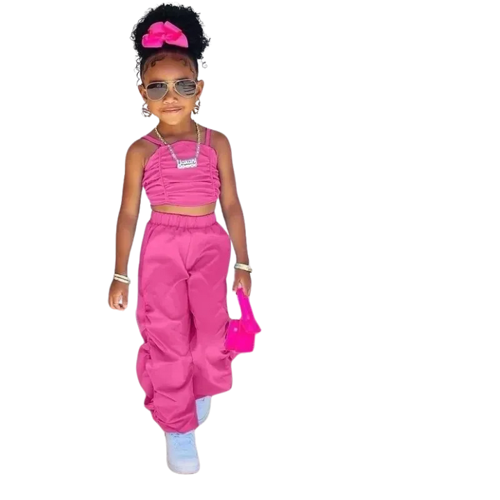 Sleeveless Crop Top & Cargo Pants Set for Girls