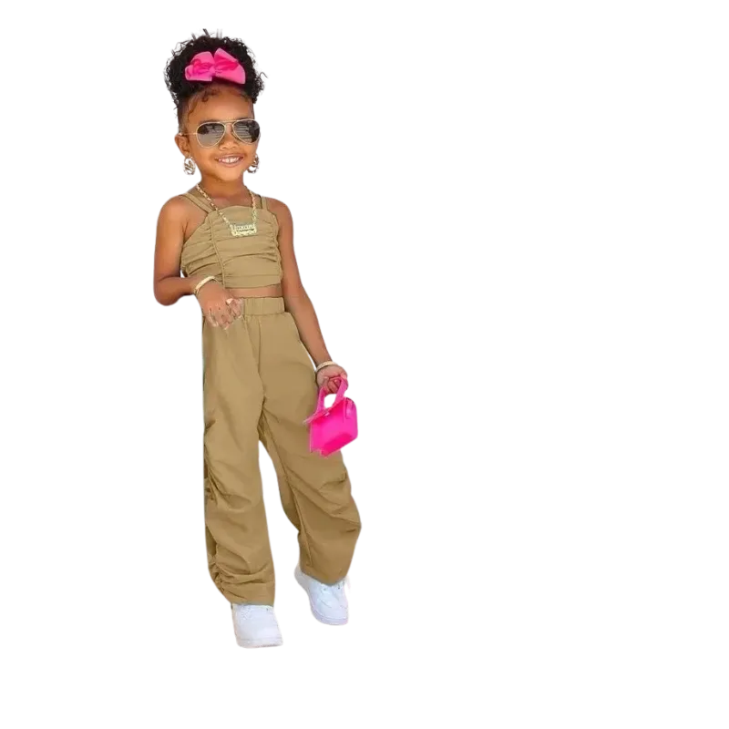Sleeveless Crop Top & Cargo Pants Set for Girls
