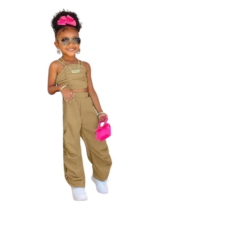 Sleeveless Crop Top & Cargo Pants Set for Girls
