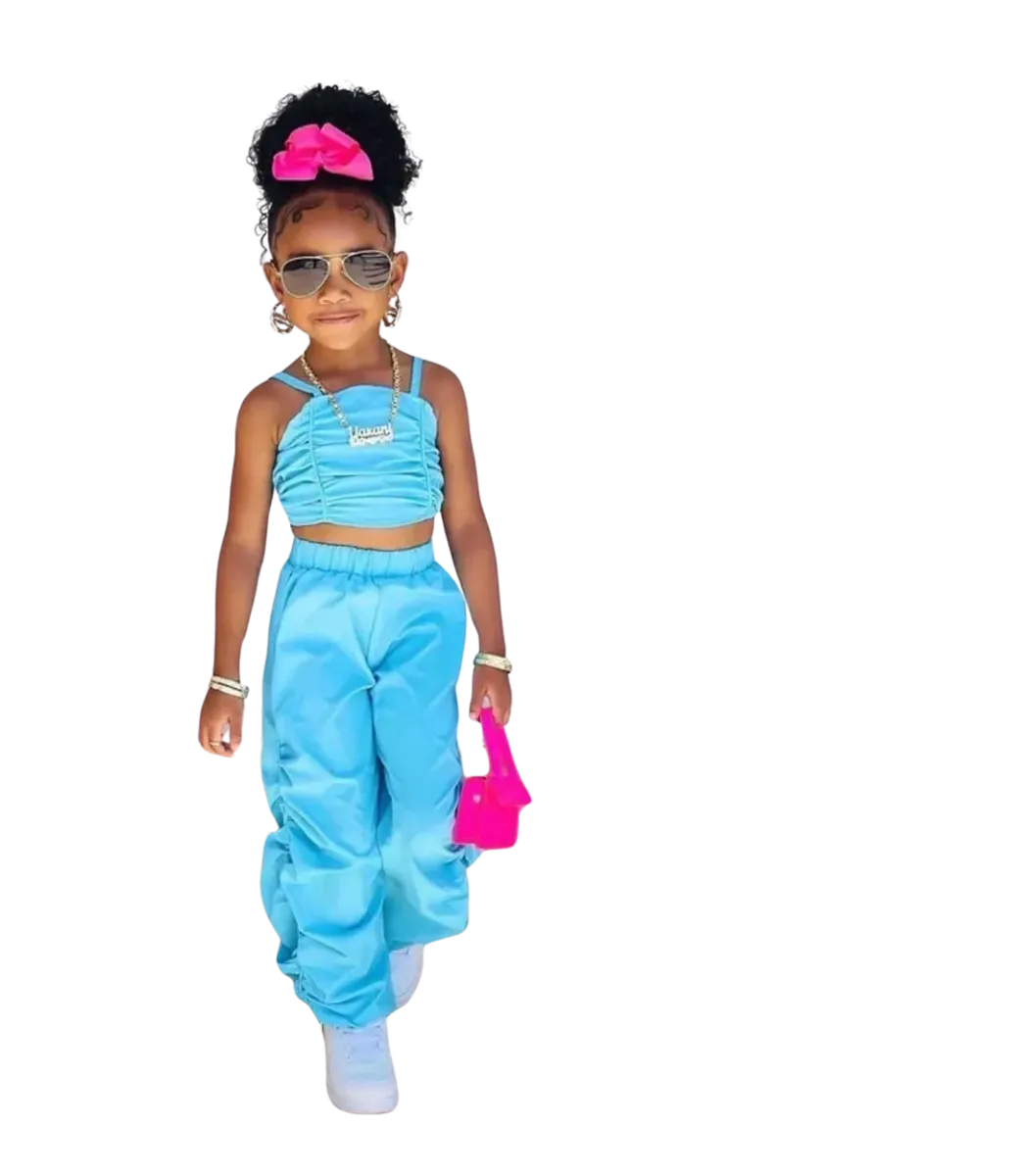Sleeveless Crop Top & Cargo Pants Set for Girls