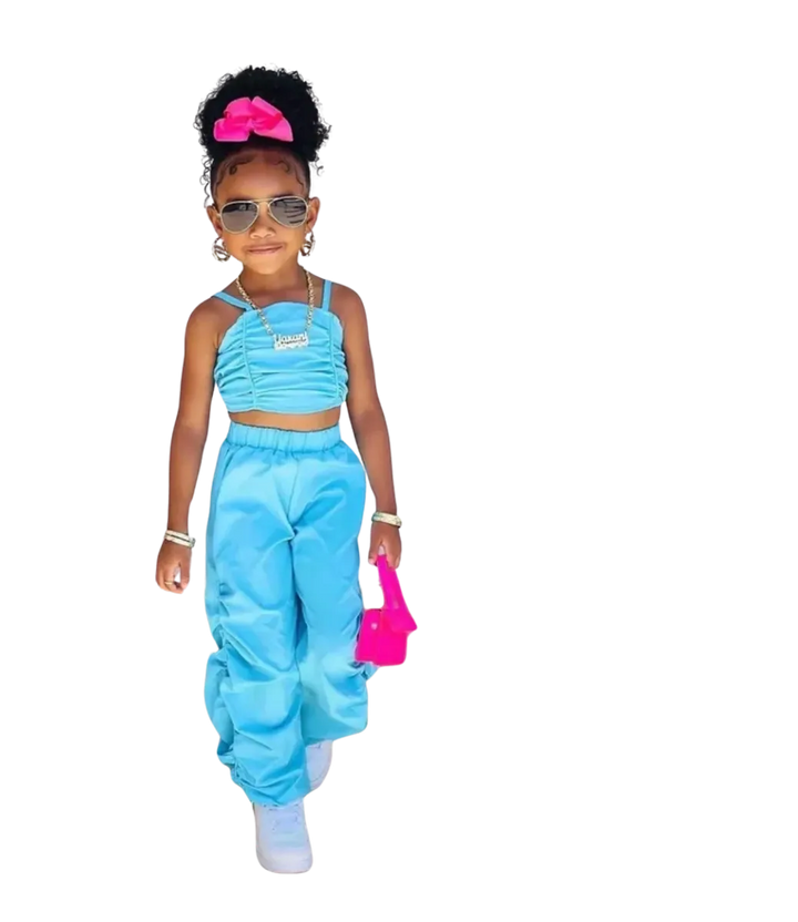 Sleeveless Crop Top & Cargo Pants Set for Girls
