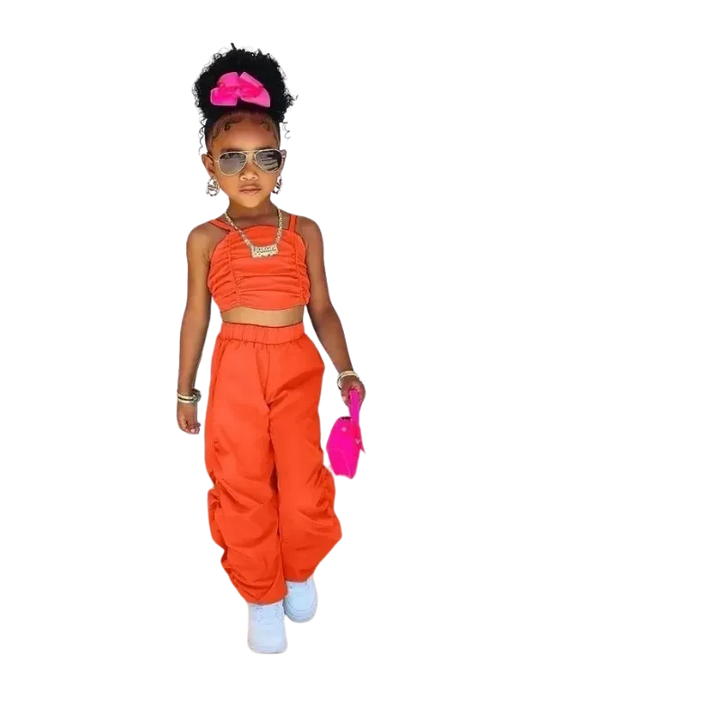 Sleeveless Crop Top & Cargo Pants Set for Girls